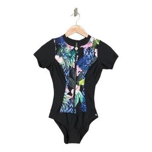 Athena Next by Athena Keoki Native Palms Zip Front Short Sleeve One Piece Size L